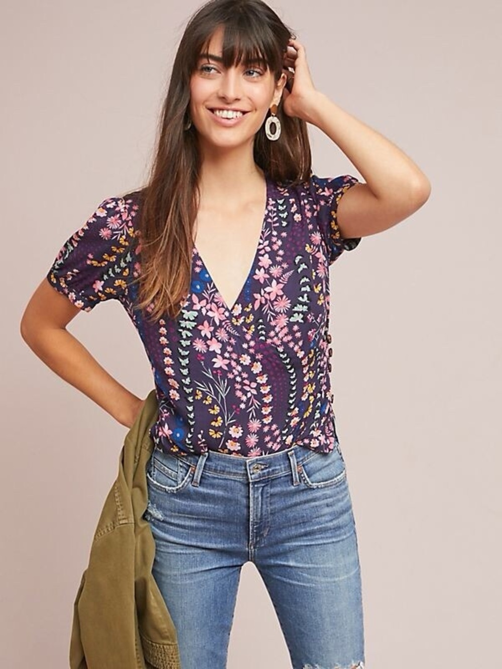 Meadow Rue by Anthropologie Eldoret Floral Wrap Top Short Sleeve Blouse 4